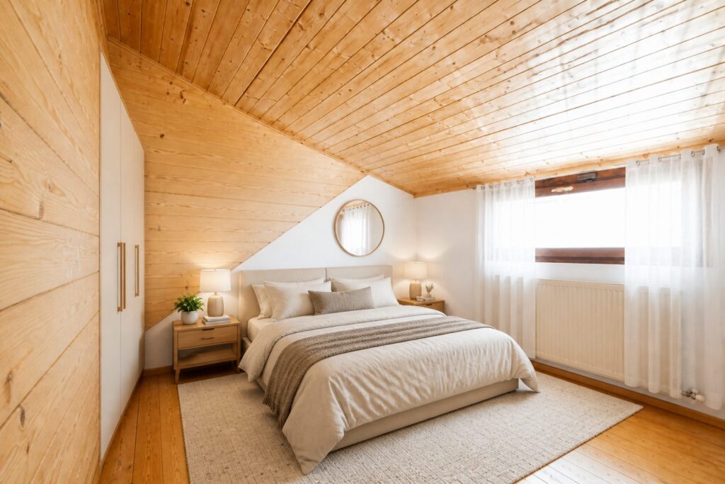 Render: camera matrimoniale, seconda ipotesi di arredo