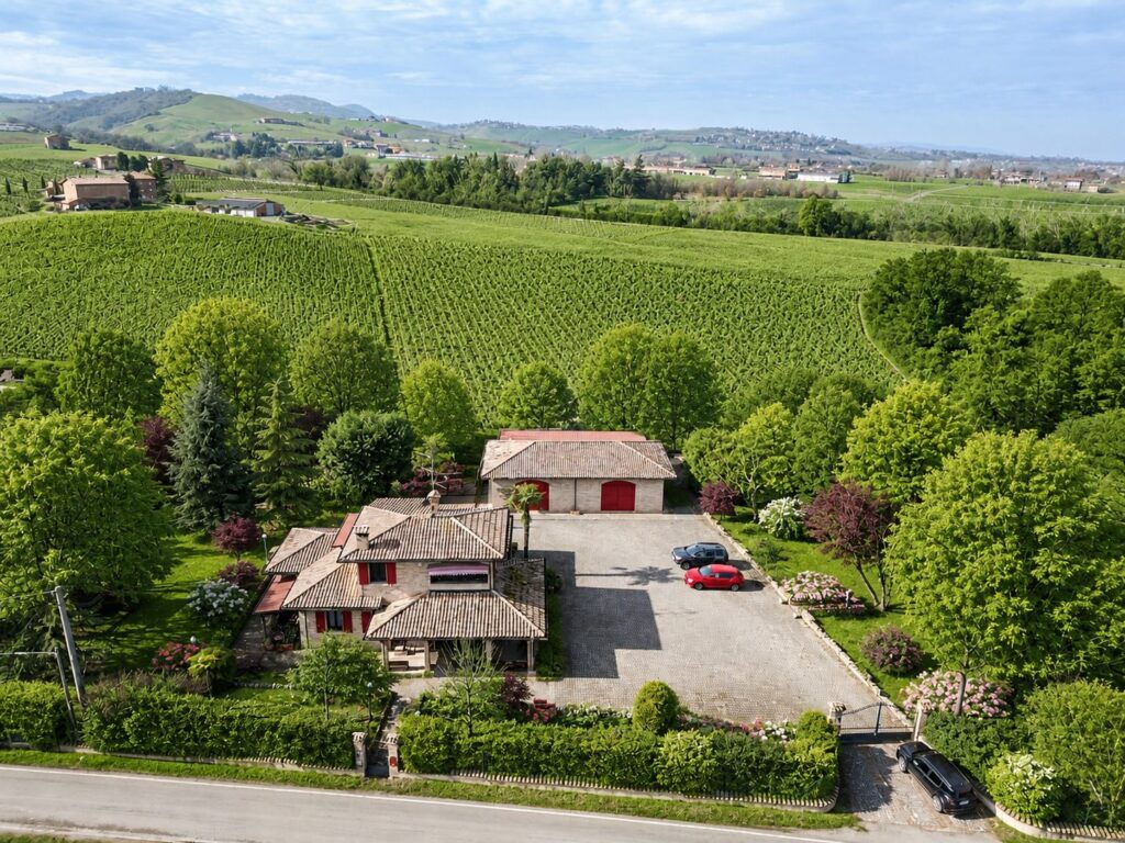 La proprietà con i vigneti alle spalle