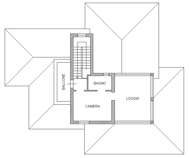 Planimetria del primo piano della villa