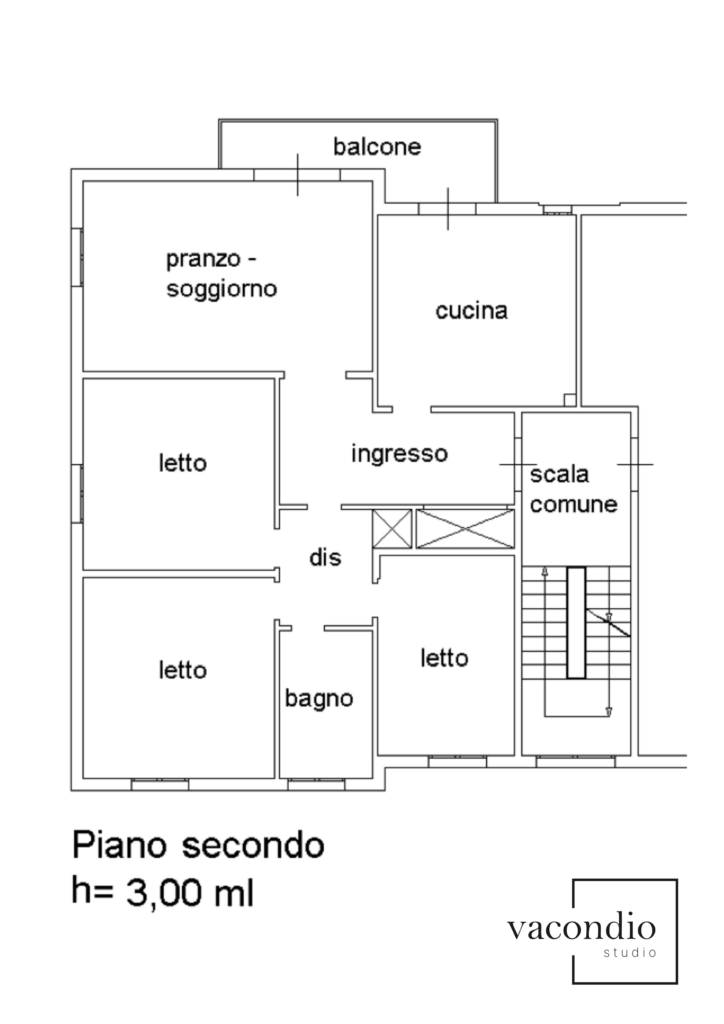 Planimetria del secondo piano, Via Bassano del Grappa 36